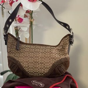 Coach small shoulder brown with tan leather bottom